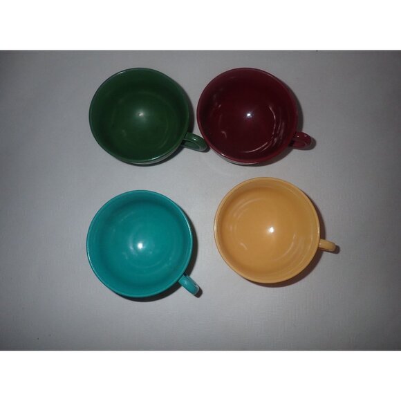 Vintage Hazel Atlas Ovide Platonite Moderntone Tea Cup Lot red teal yellow green - Picture 5 of 12